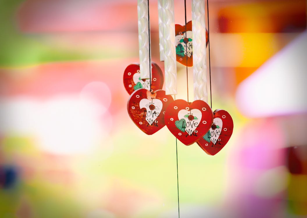 Free Red and White Heart Windchime Stock Photo