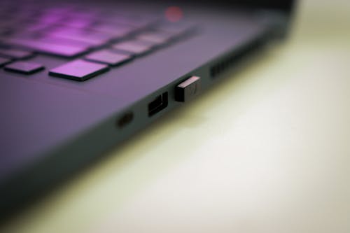 Blurred Image of an Laptop with Close up on the Connection Port