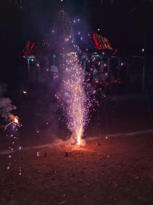 Free A colorful display of fireworks during a Diwali celebration in East Godavari, India. Stock Photo