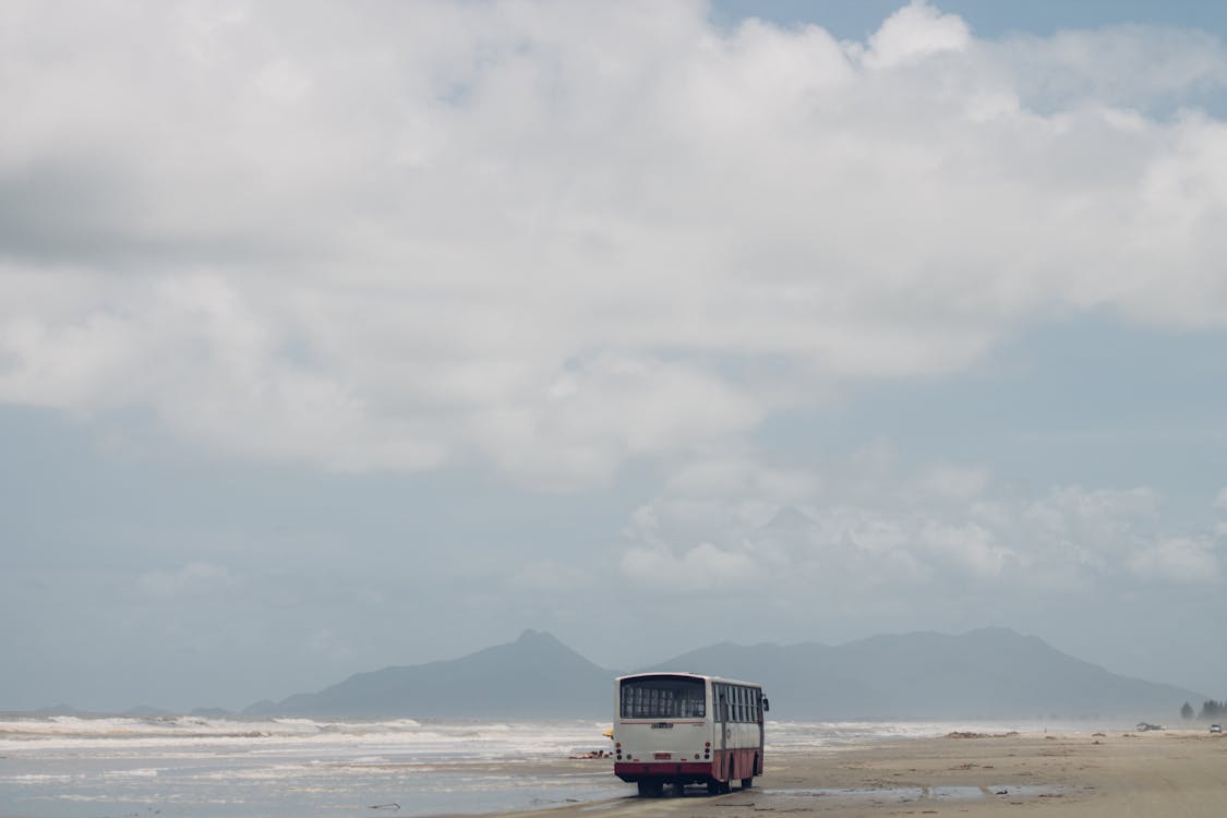 Free stock photo of beach, old bus