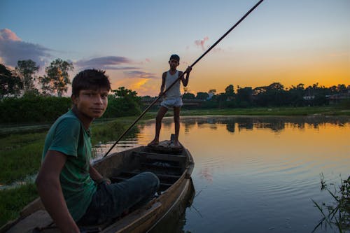 Balık tutmak, gün batımı, Hintli içeren Ücretsiz stok fotoğraf