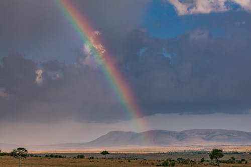 A Beautiful Rainbow Over Brown Field
