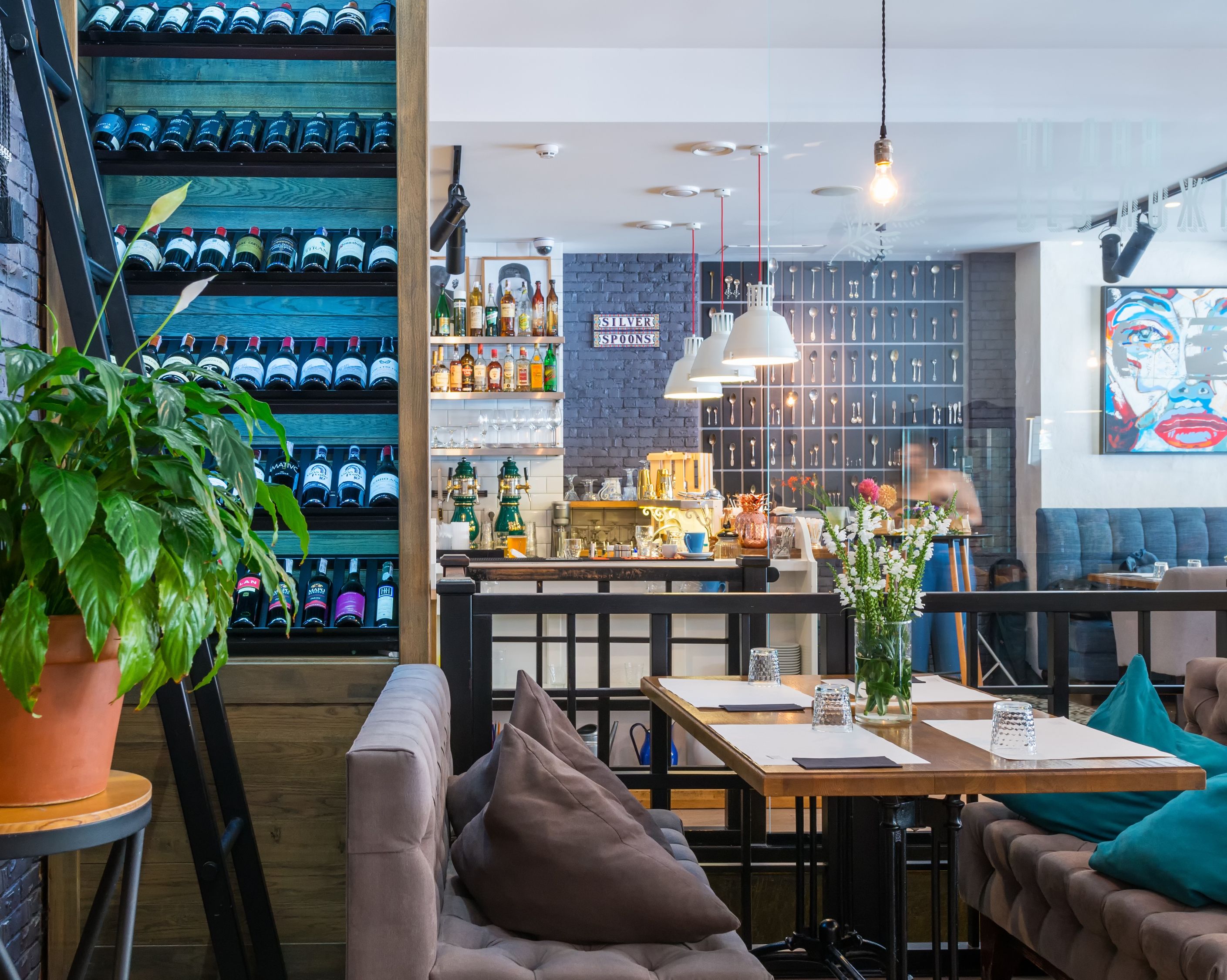 Interior Of Stylish Cafe In City Free Stock Photo interior-of-stylish-cafe-in-city-free-stock-photo