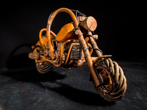 Brown Wooden Chopper Motorcycle Scale Model