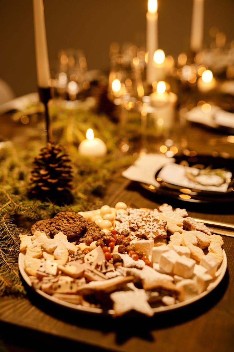 Plate Of Homemade Cookies On Wooden Table