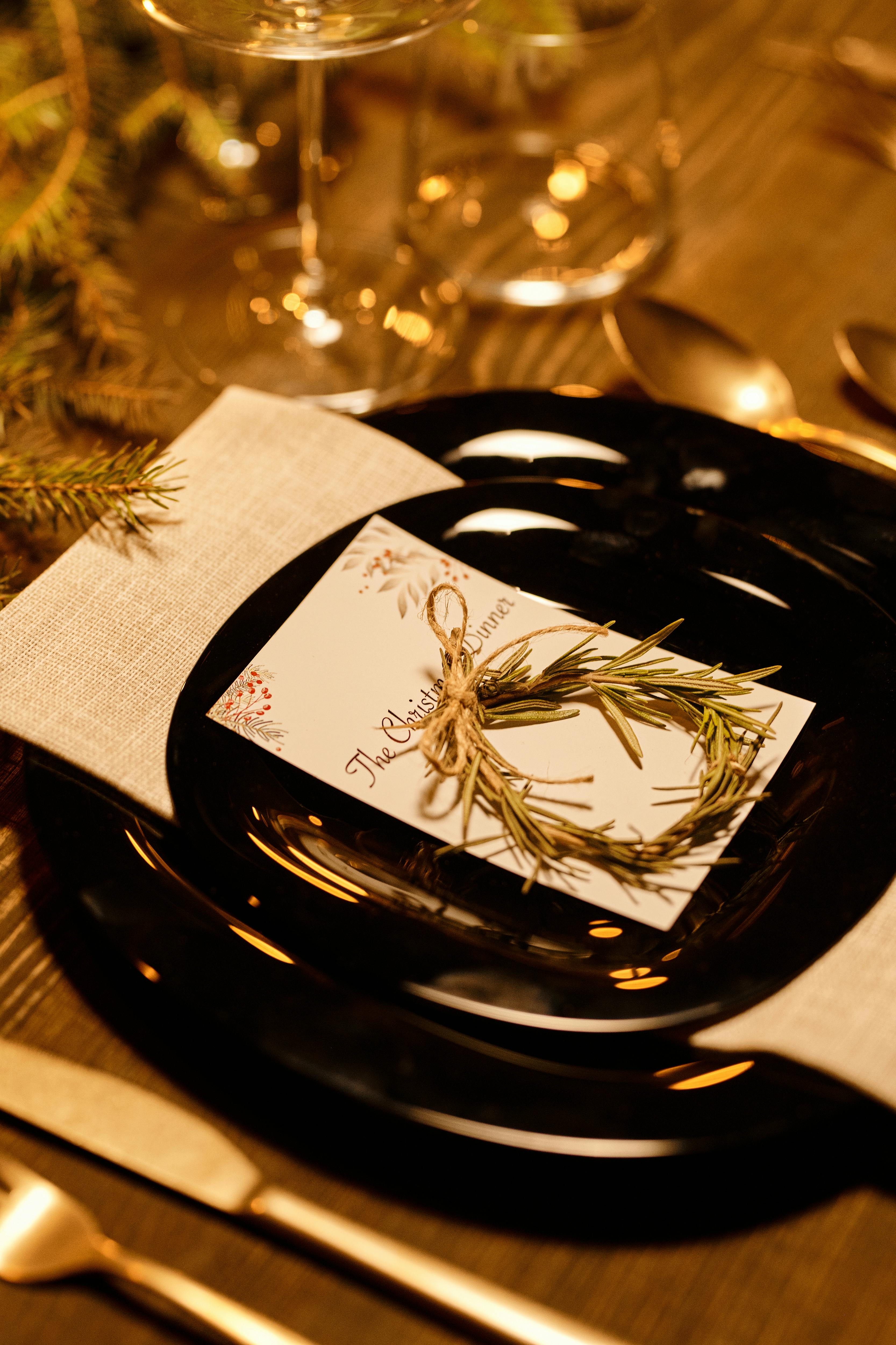 christmas dinner card on a plate