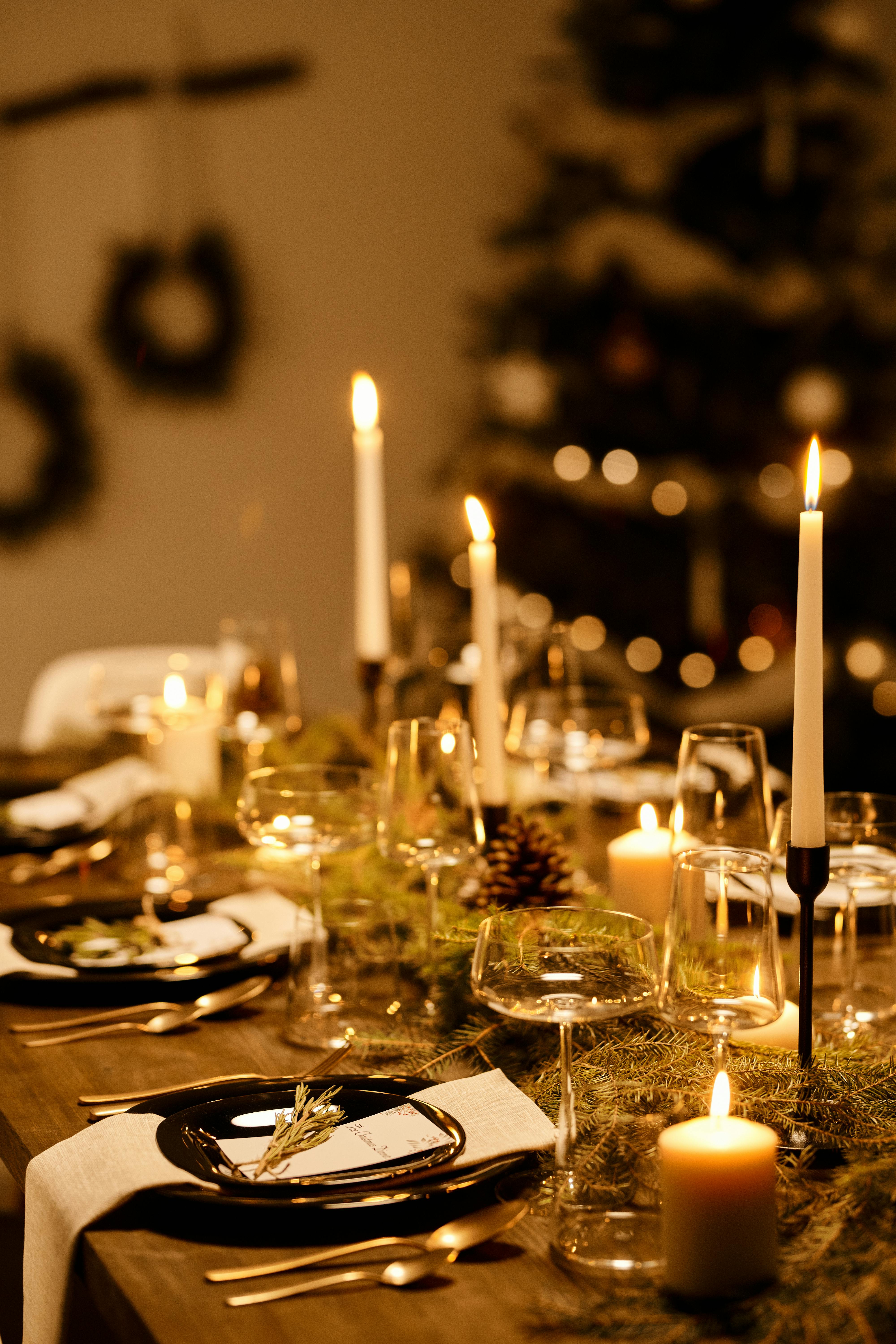 elegant table set up for christmas