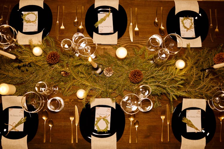 Top View Of An Elegant Table Set-Up For Christmas