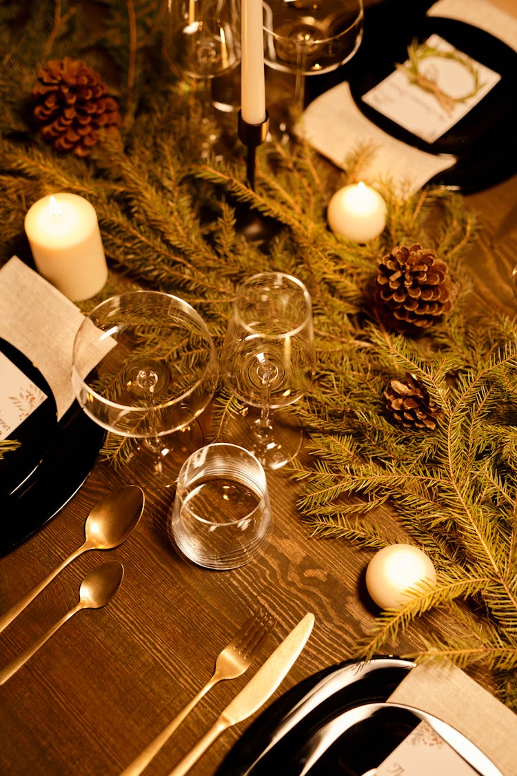 High Angle Shot Of An Elegant Table Set-Up For Christmas