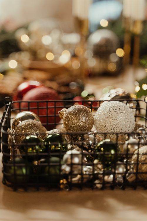 Free Close-up of sparkling baubles in a festive Christmas decor setting indoors. Stock Photo