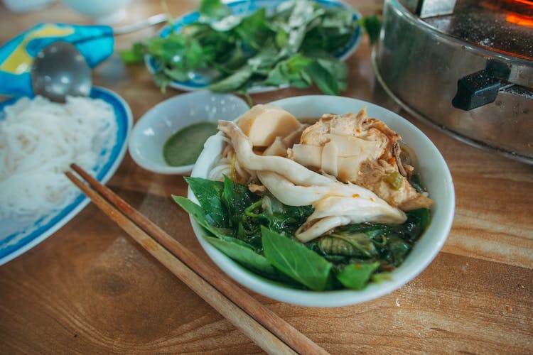 Green Vegetables With Meats On A Bowl