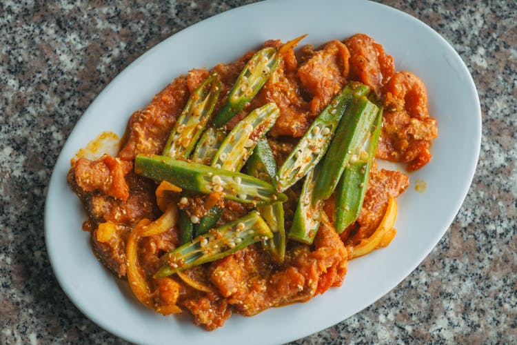 Cooked Food On White Oval Platter