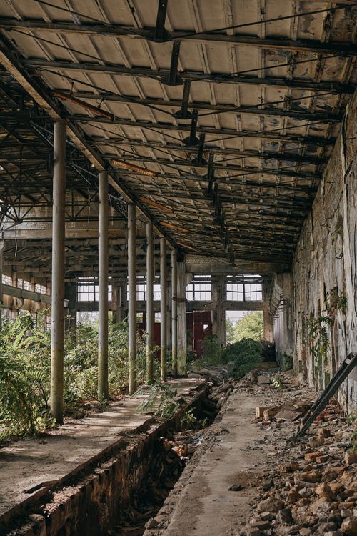 Free Explore the remnants of an abandoned industrial building overtaken by nature. Stock Photo