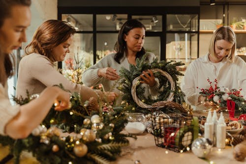Women Making Hanging Wreaths Together