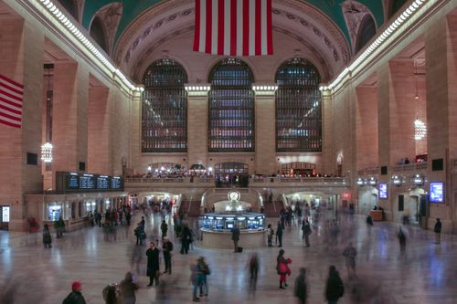 Free A bustling interior view of Grand Central Terminal in New York City, with people in motion. Stock Photo