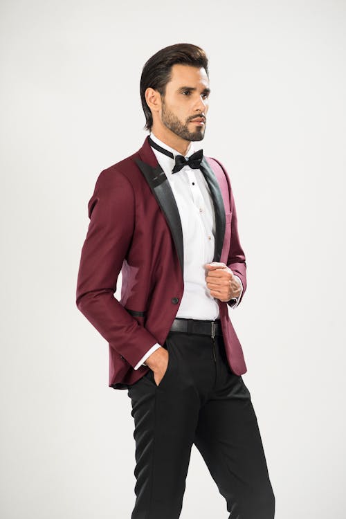 Free Stylish Man in Maroon Suit Jacket Stock Photo