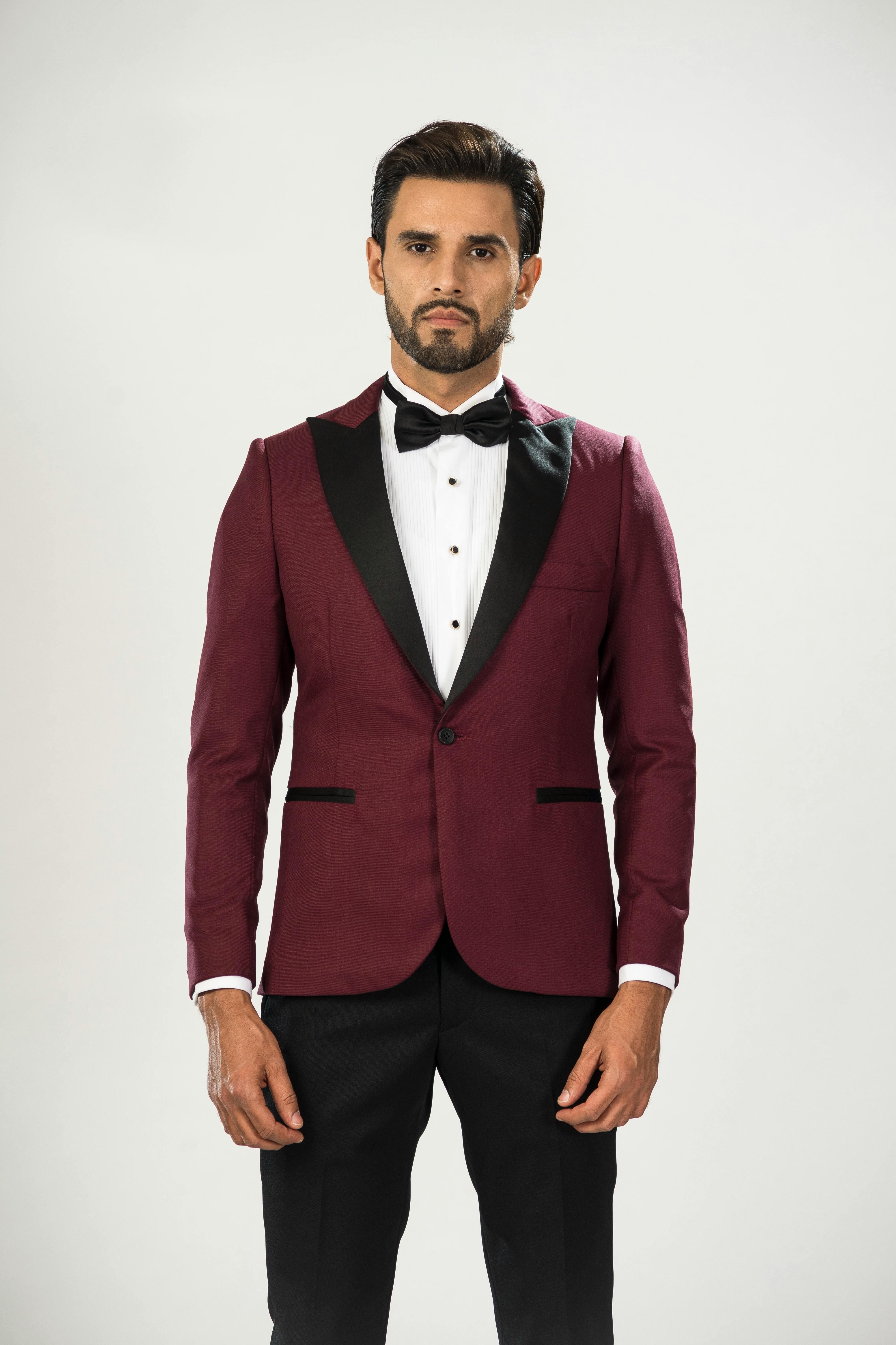 Maroon and Black Peak Lapel  The Groom Collection