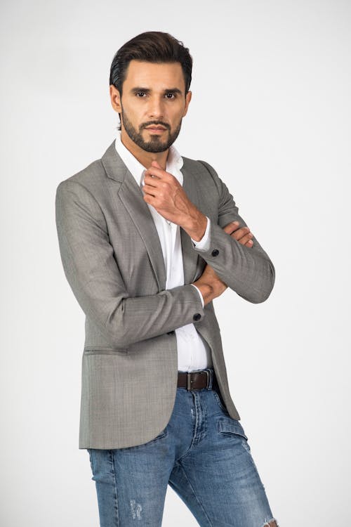 Man in Gray Suit Jacket Posing