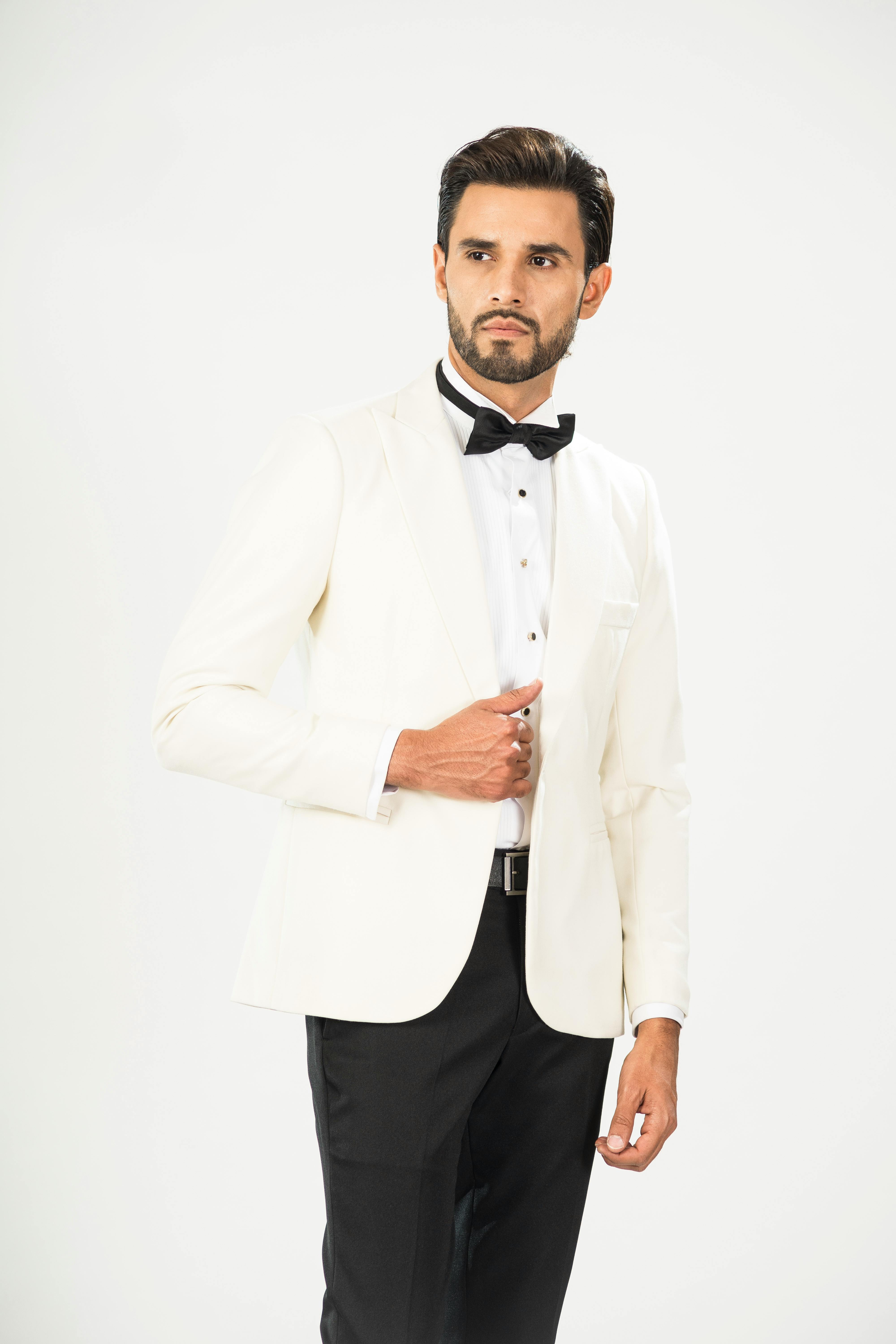 Buy MYS Mens Groomsman Tuxedo White Suit Black Pants Bow Tie Set Size 40R  at Amazonin