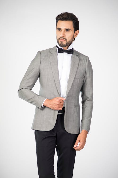 Free Stylish Man Wearing Gray Suit Jacket Stock Photo