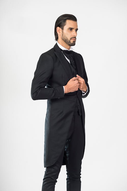 Bearded Man in Black Traditional English Style Suit