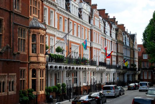 Aged building with red brick facade of residence
