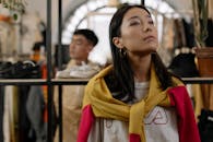 Woman in Yellow Scarf and Red Scarf