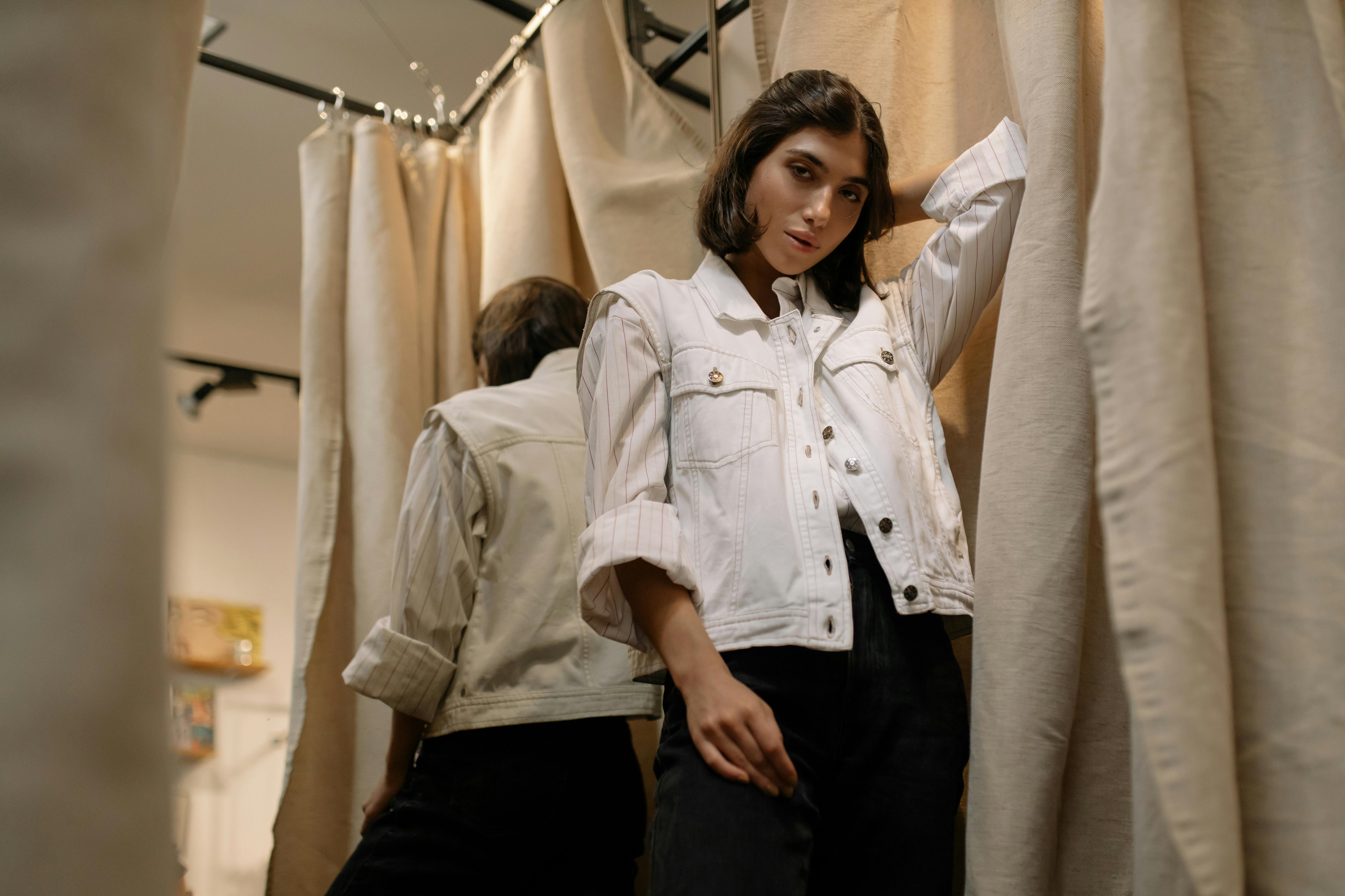 woman trying clothes in the fitting room