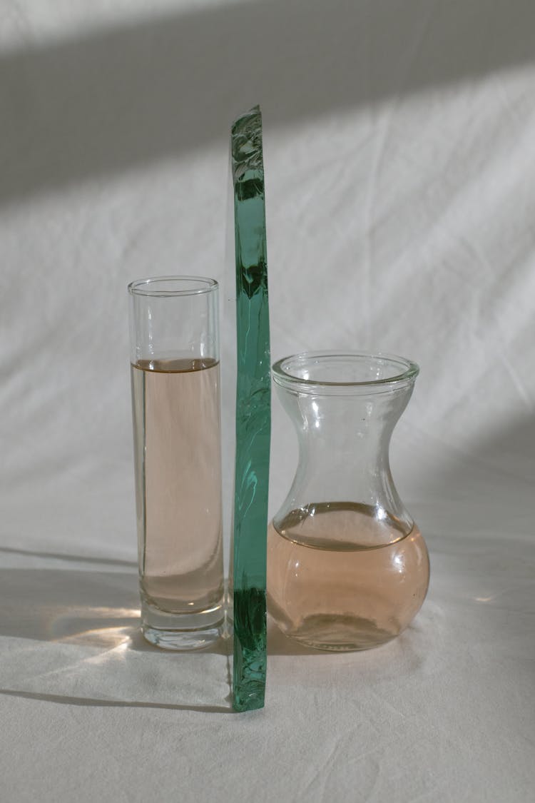 Glassware With Light Liquid On Fabric