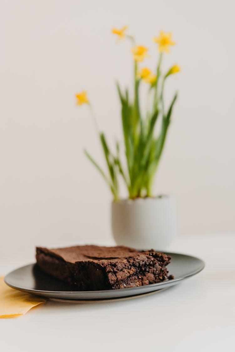 Close-Up Shot Of Brownie On A Plate