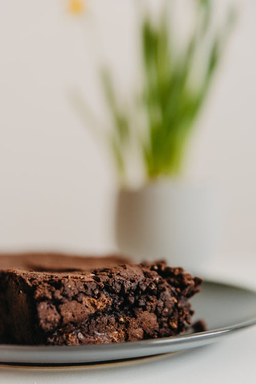 Free 흰색 세라믹 접시에 갈색 초콜릿 케이크 Stock Photo