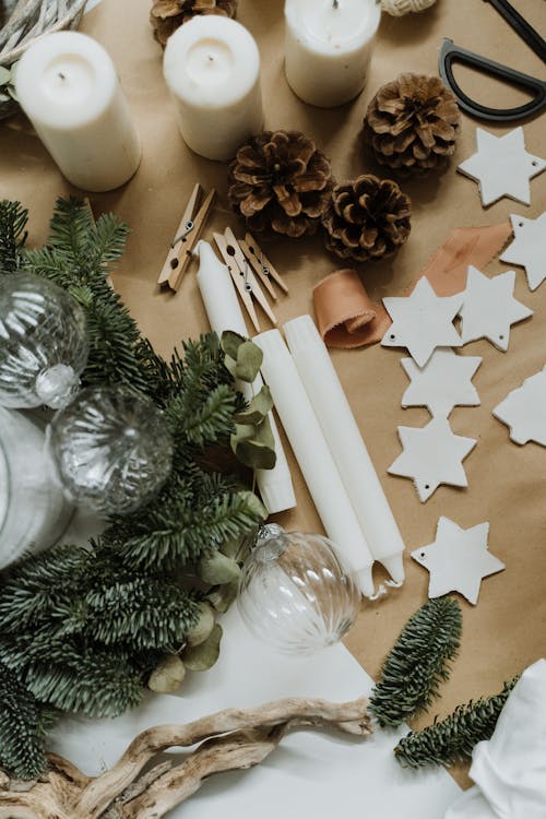 Christmas Decorations on a Wooden Surface