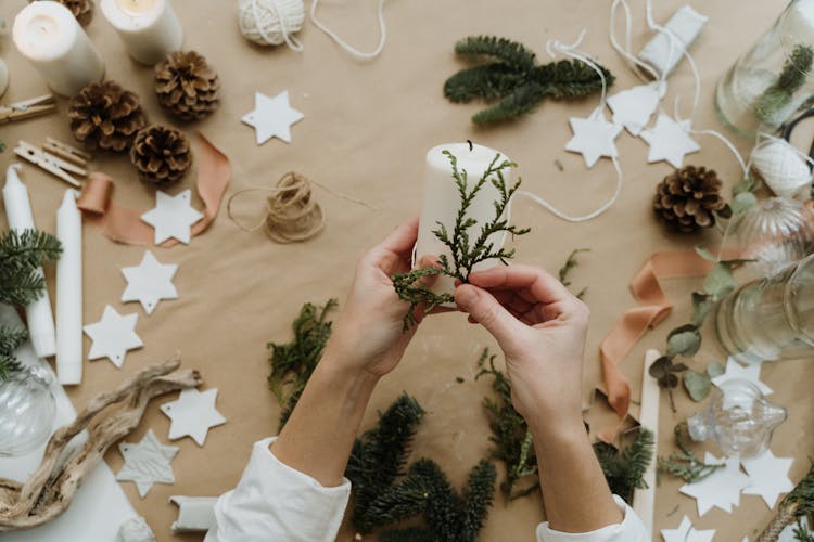 Woman Making Christmas Decorations