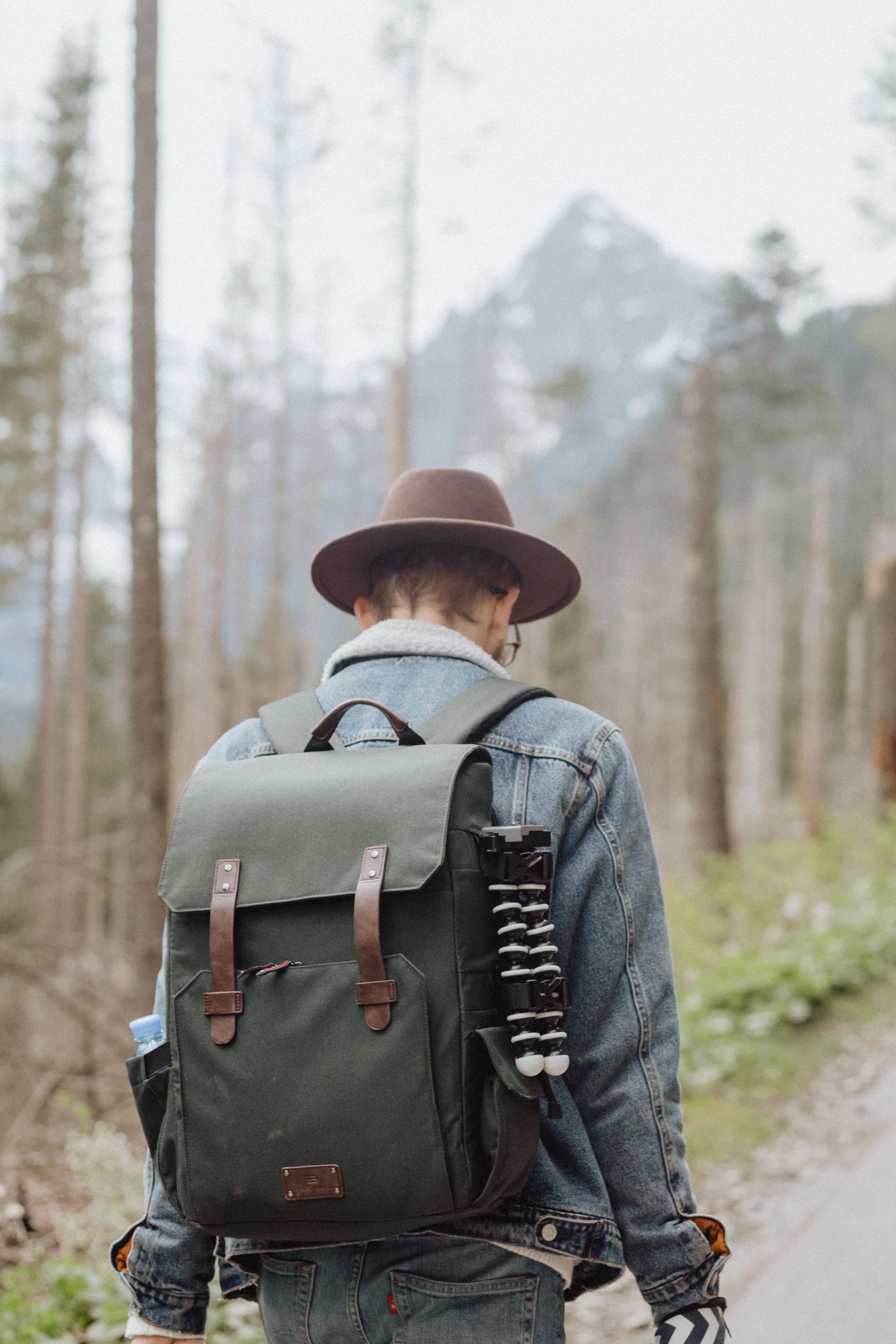 Man with Backpack Walking on the Road Near Trees · Free Stock Photo