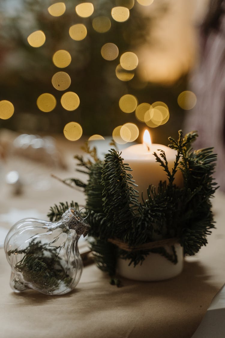 Candle With Fir Leaves