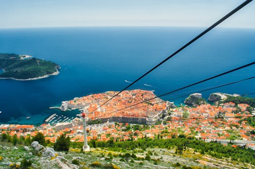 Aerial View of the Old City of Dubrovnik, Croatia Near Blue Sea