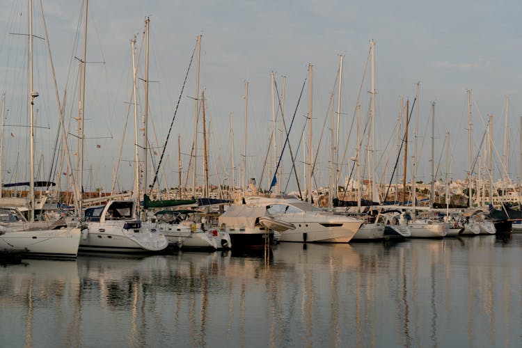 Multiple Yachts Anchored On The Shore