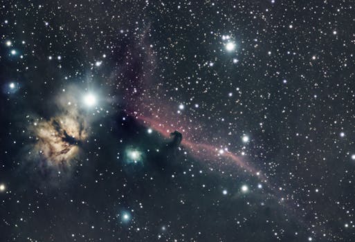 Beautiful image of the Horsehead Nebula and surrounding star field in Orion constellation.