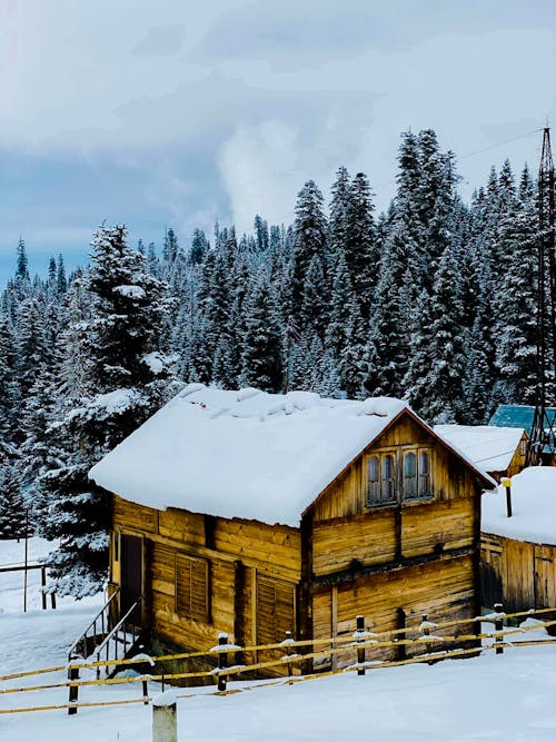 A Snow Covered Wooden Cabin