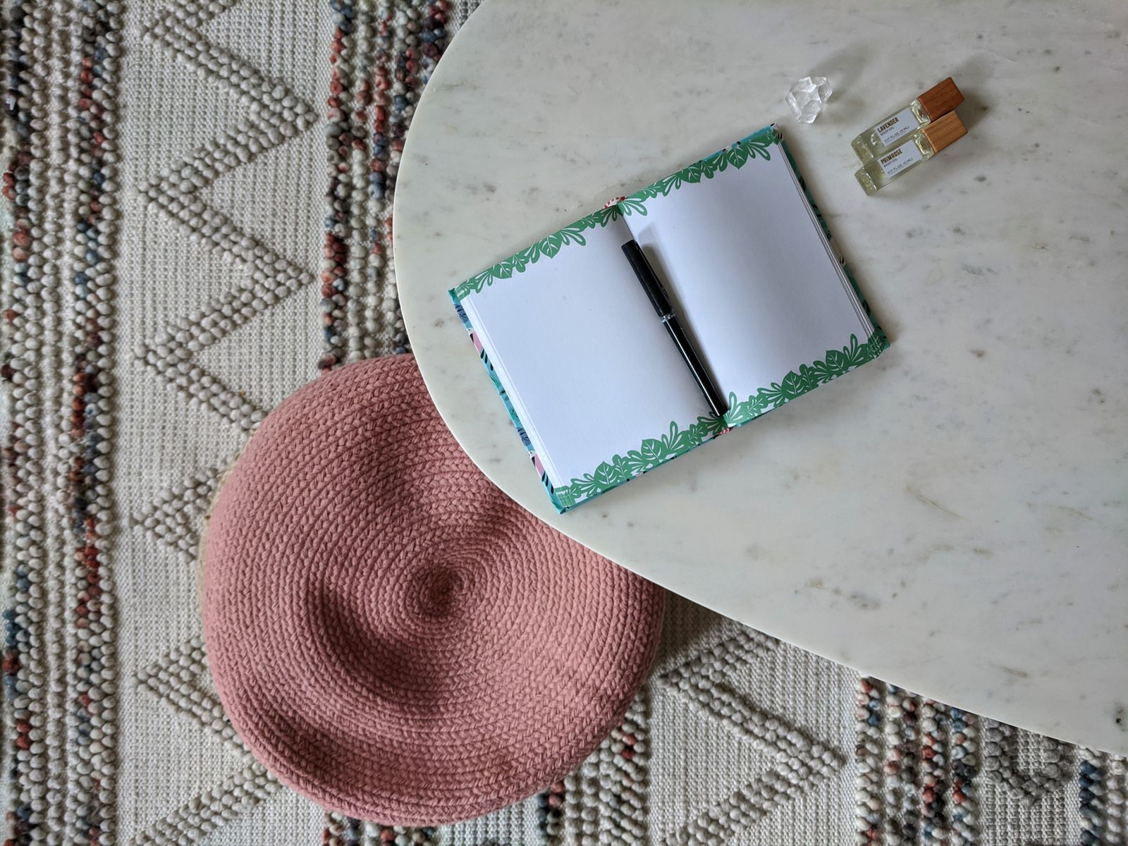 An open journal and pen on a table