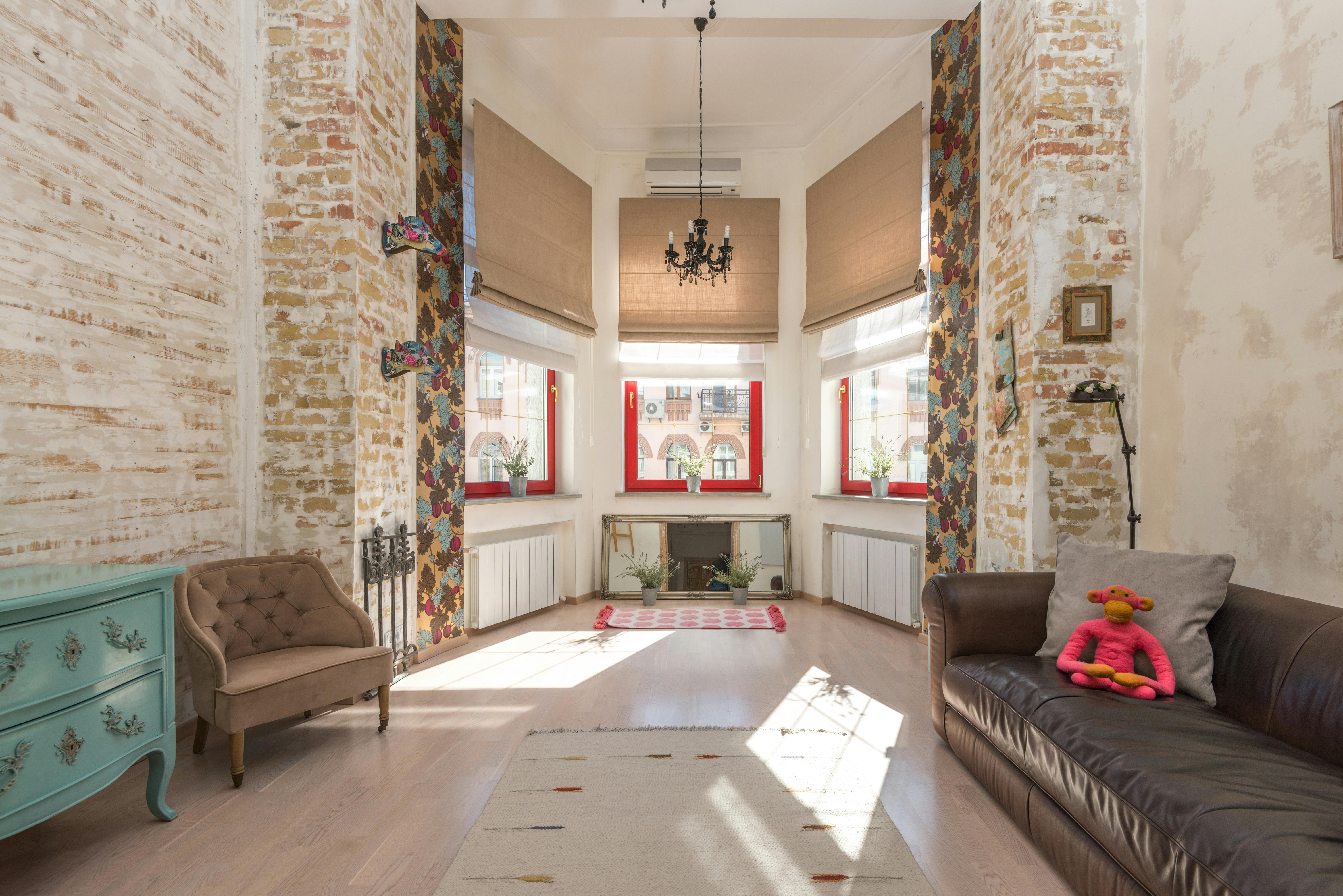 interior of modern apartment with windows