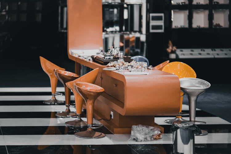 Modern Bar Interior With Counter And Chairs