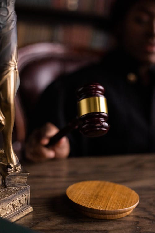 Free Person Holding a Gavel Stock Photo