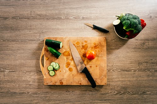 Sliced Vegetables on a Wooden Chopping Board