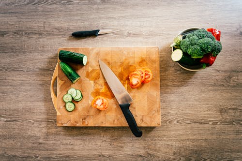 Sliced Vegetables on a Wooden Chopping Board