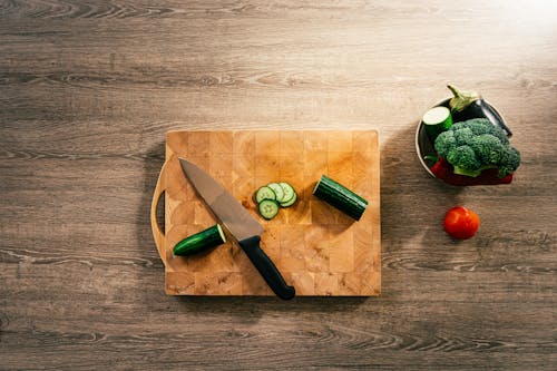 Sliced Vegetables on a Wooden Chopping Board