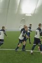 Group of Men Playing Soccer on Green Field