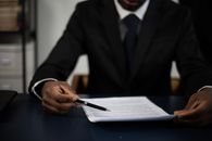 Man in Black Suit Jacket Writing on White Paper