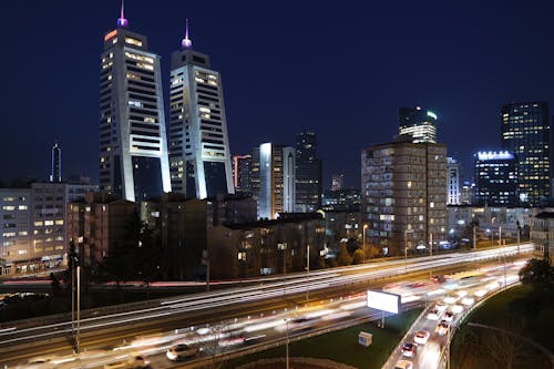 Aerial View of Busy Road during Night