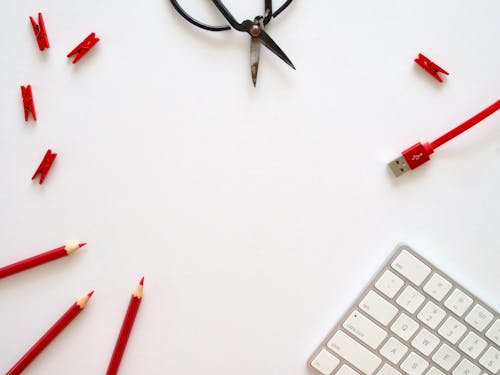 Free Scissors, Pencils, Wire and Keyboard Stock Photo